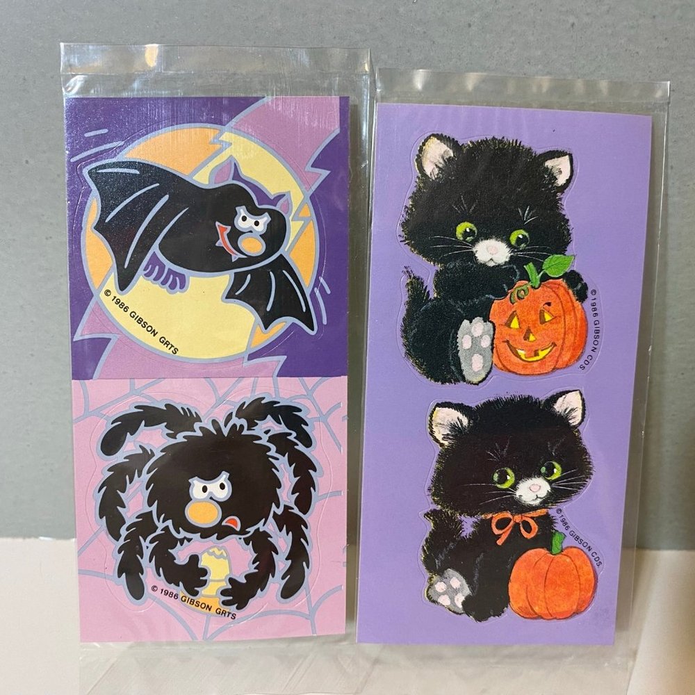 Vintage Halloween Stickers Pumpkins Cats American Greetings Gibson Hallmark - Picture 10 of 12